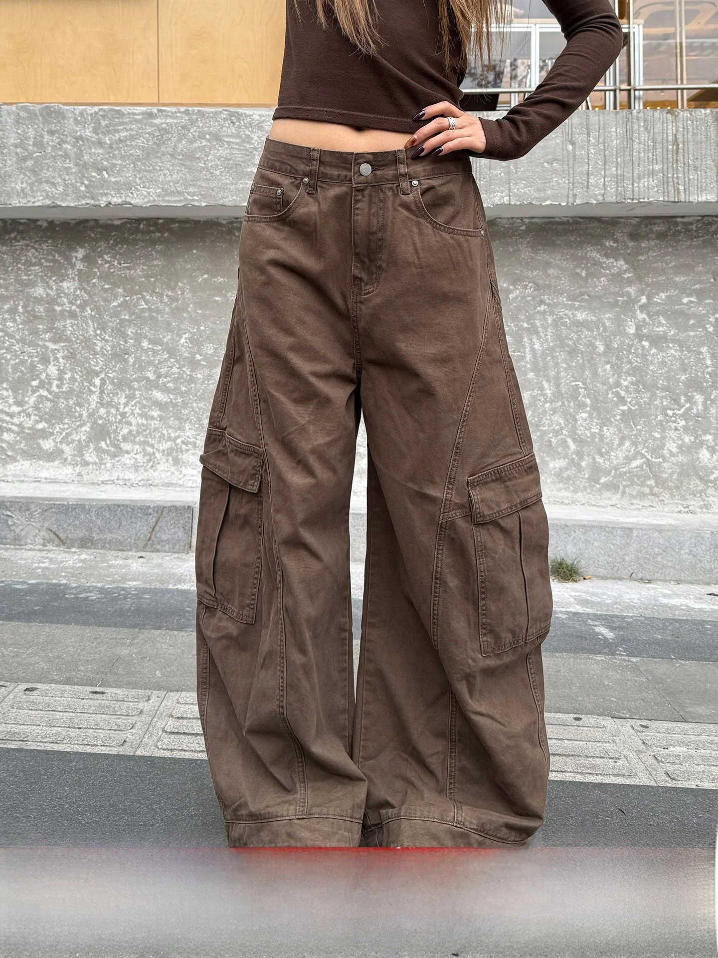 

Ретро-джинсы в американском стиле, выцветшие, рабочие, женские, свободные, стройнящие, с эффектом «складки», зимние, для пар, из хлопка, с завышенной талией