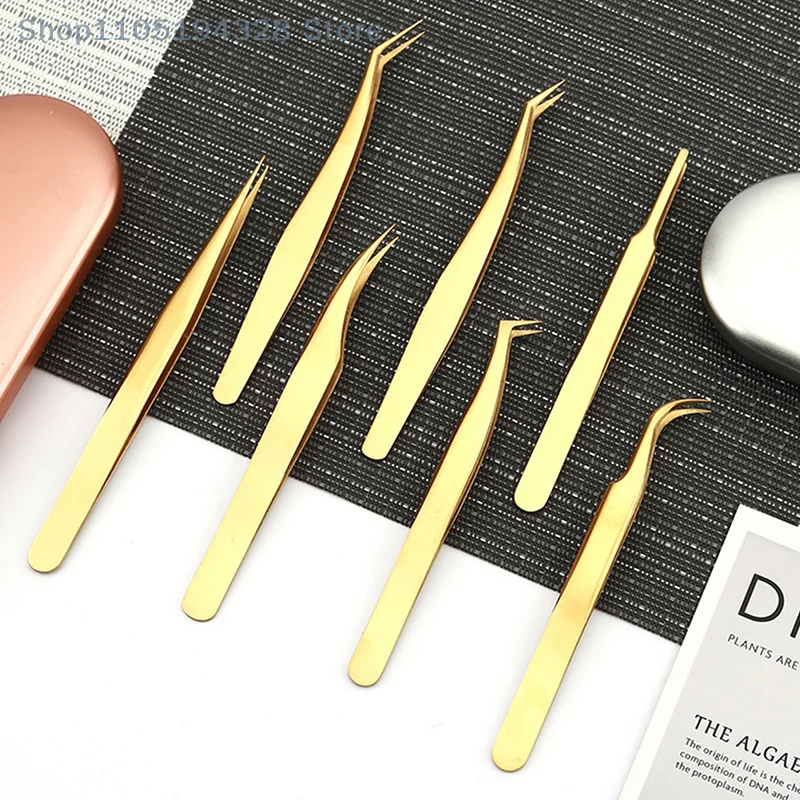 [MP]1Pcs Professional Eyelashes Tweezers High Precision Stainless Steel Straight And Curved Dual-End Design Anti-static Tweezers