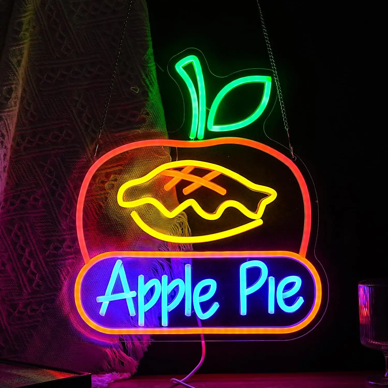 Apple Pie Neon Sign USB Dimmable Dessert Neon Light for Cake Shop Dessert House Bakery Shop Coffee Shop Kitchen  Decorarion