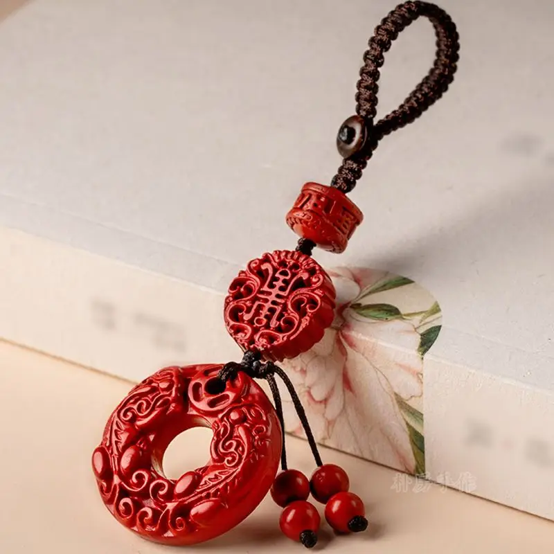 

2024 Natural Red Cinnabar Car Keychain Wangcai Pendant To Exorcise Evil Protection Pannabe Men's and Women's Hanging Ornaments