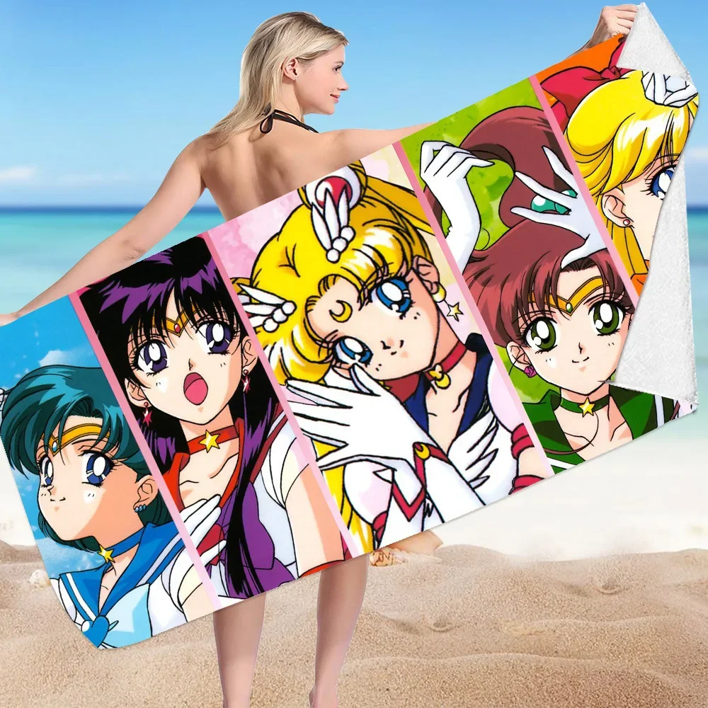 Japanese Anime Sailor Moon Princess Bath Towels Microfiber Beach Swimming Towel Decor for Adults Kids Gift 75x150cm