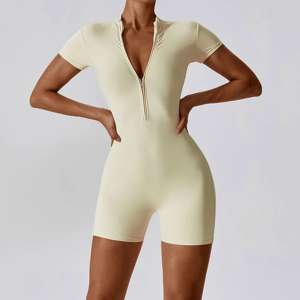 Summer Zipper Jumpsuits Short Sleeve Yoga Bodysuit Women's Yoga Set Gym Tracksuit Push-up Workout Clothes Dance Fitness Bodysuit