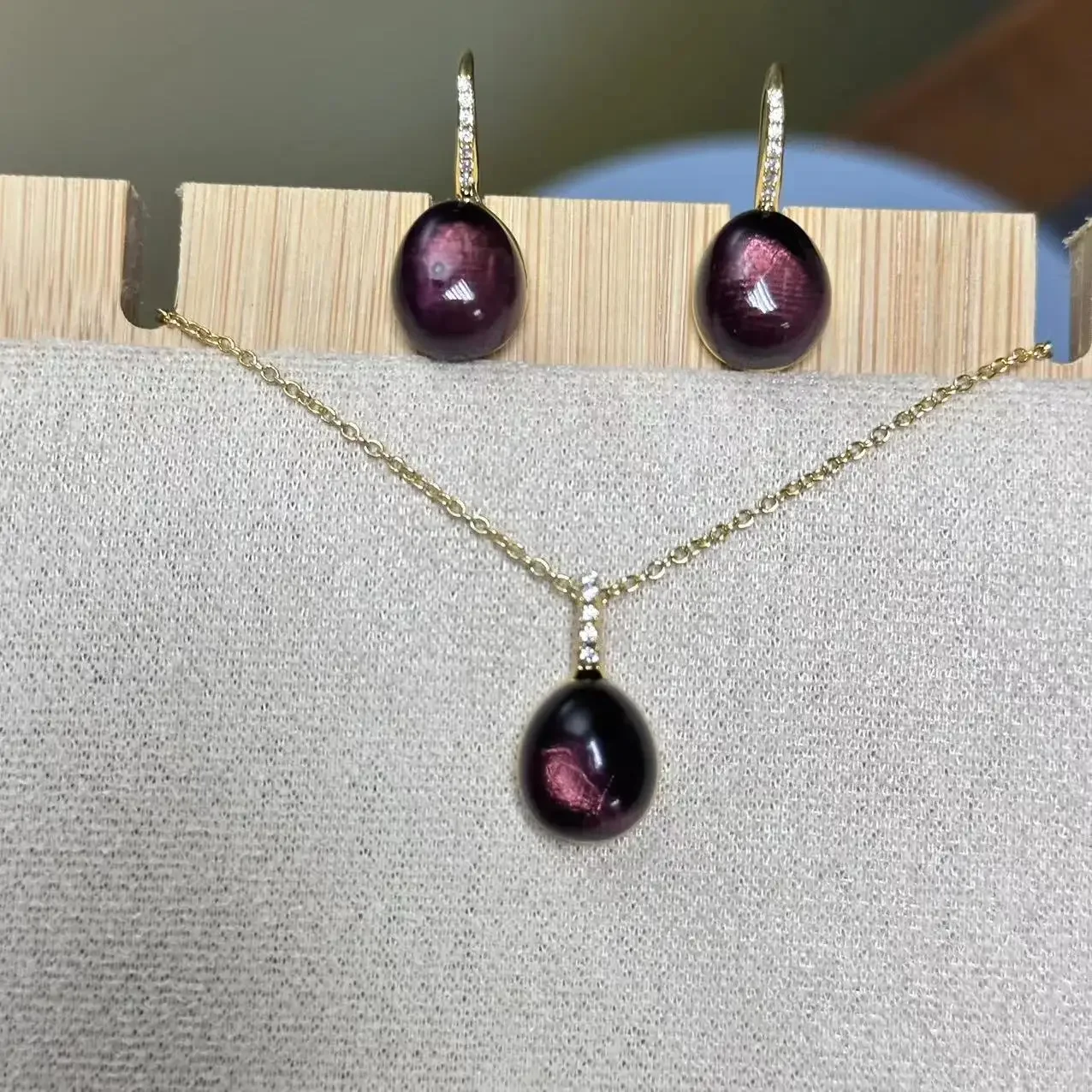 2Pcs/Set Jewelry Set 12X10mm Earrings and Necklace Set Amethyst WaterDrop Style Candy Color Crystal Pendant Inlay Zircon