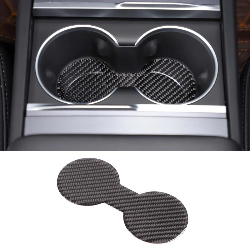 

For Tesla Model 3 2023-2024 Soft Carbon Fiber Car in The Control Cup Holder Non Slip Anti-Dirt Mat Trim Stickers Car Accessories