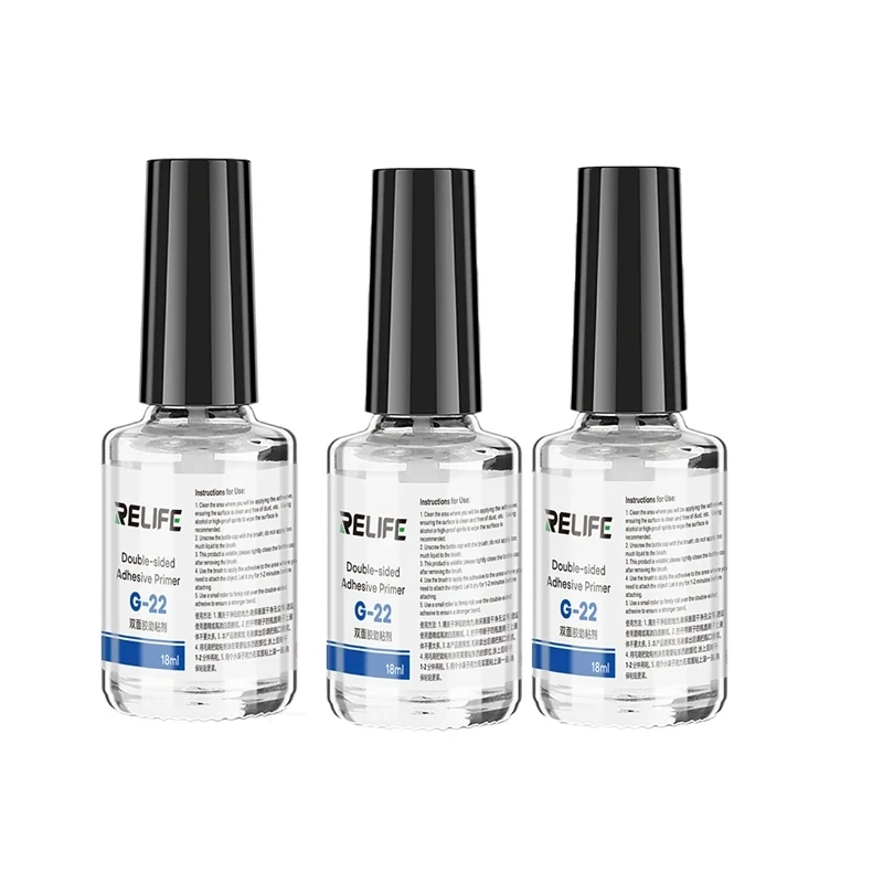 RELIFE G-22 18ml Doppelseitiger Klebstoffprimer mit integriertem Pinsel und Gewindeanschluss für die Reparatur von Telefonrahmen, Auto, Kunststoff und Glas