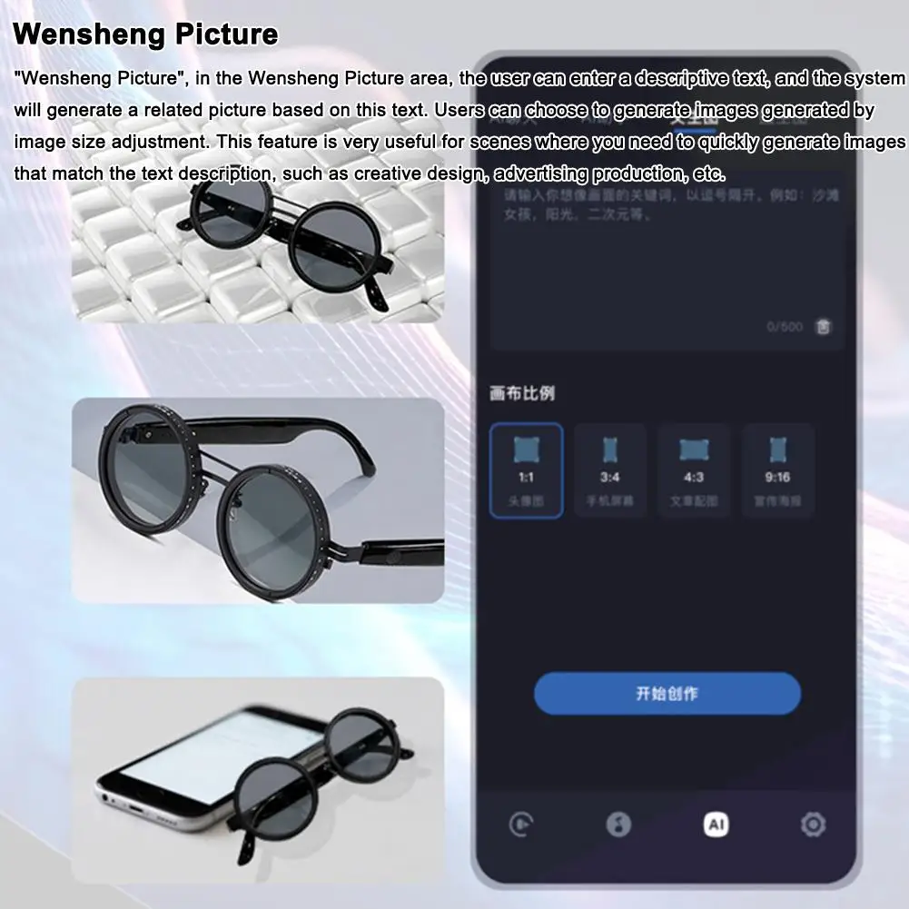 AIスマートグラス、Bluetoothスピーカー付き偏光サングラス、アスレチック/アウトドアUV保護音声制御翻訳機能