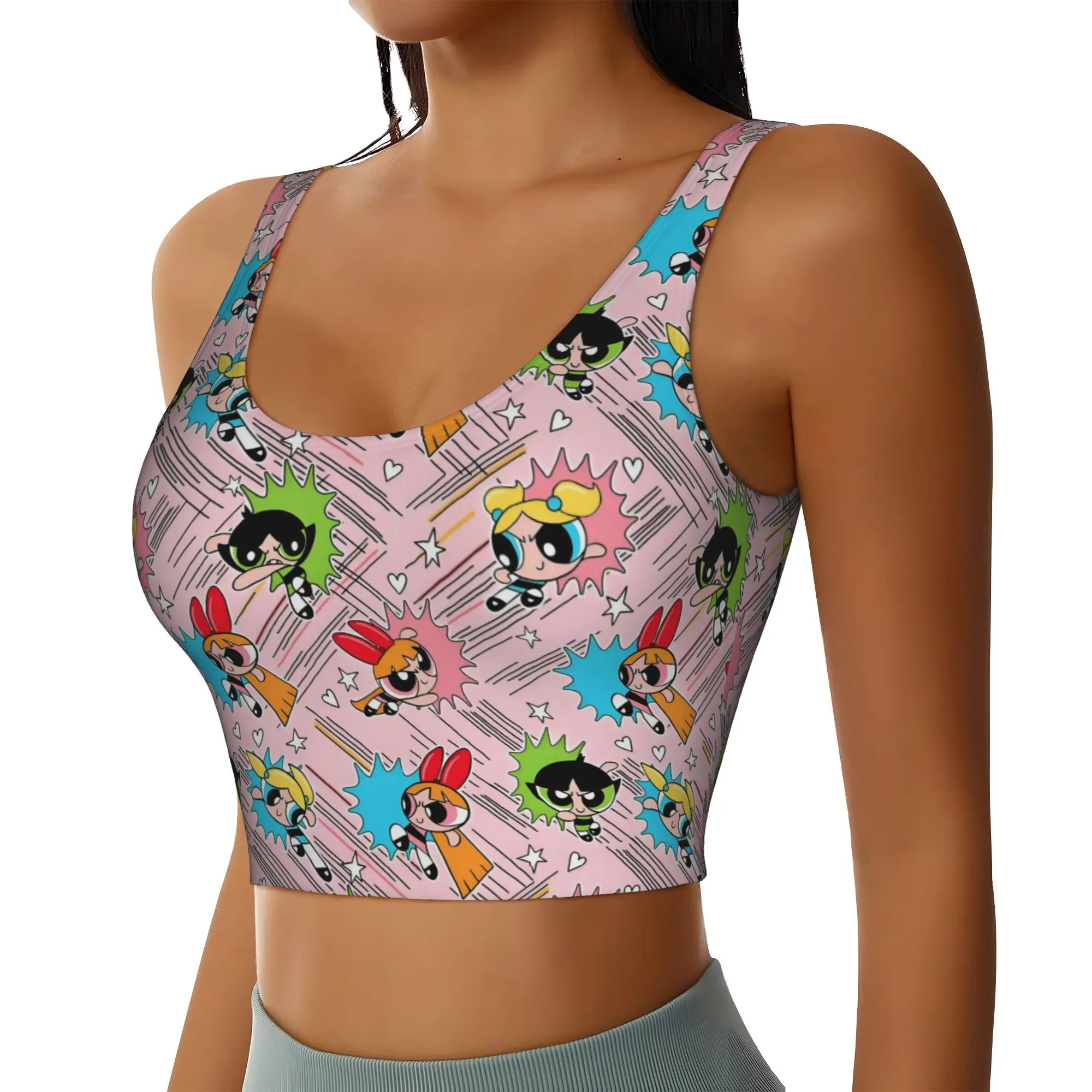 Custom High Impact Poweres Anime Puffes Sports Bra Women's Buttercup Blossom Bunny  Gym Workout Yoga Crop Top