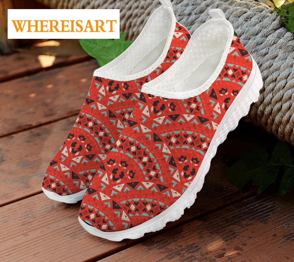 African Vibes Geometric Pattern Women Slip-on Flat Shoes Casual Mesh Sneaker Lightweight Loafers· Zapatos Hot Sale