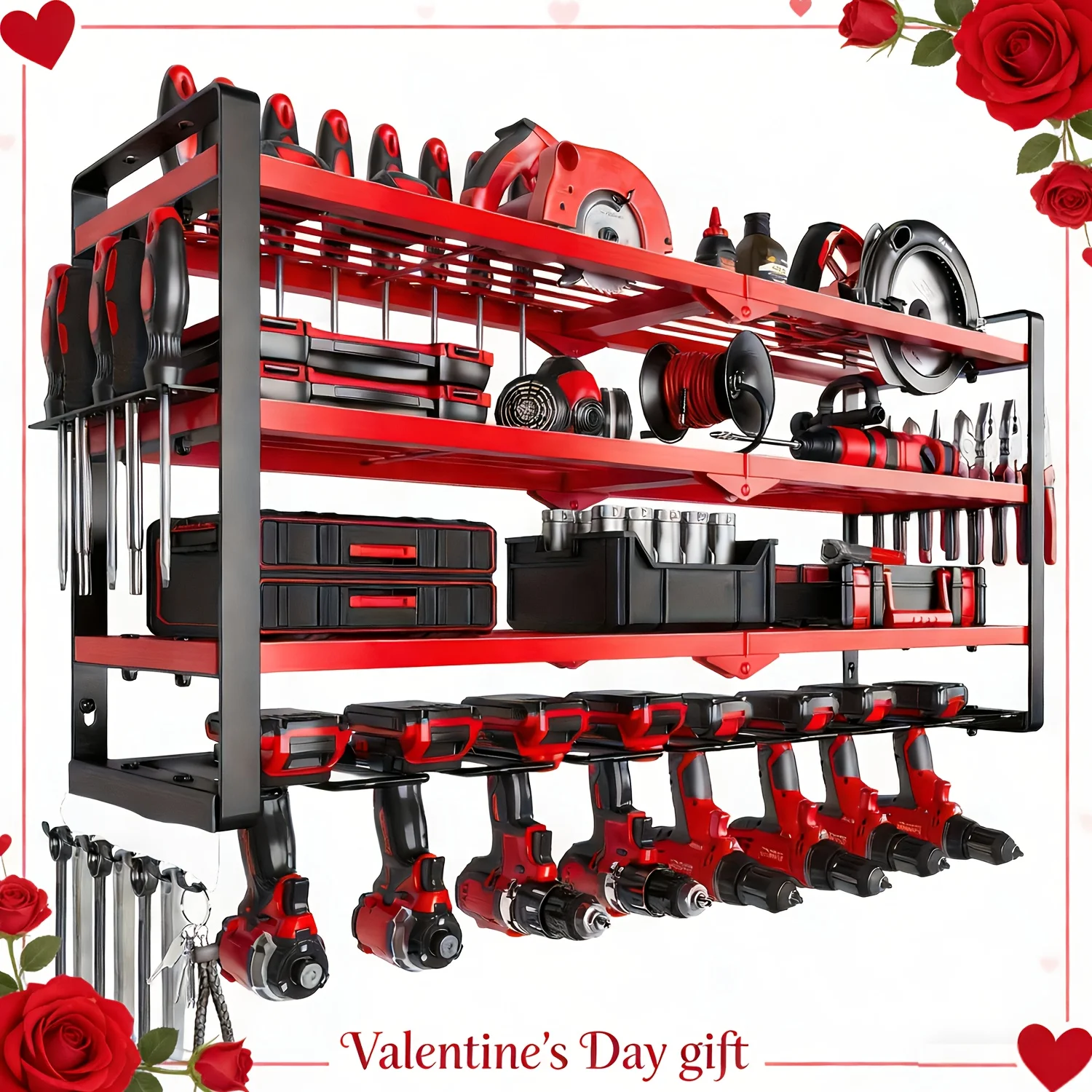 

Power Tool Organizer-8 Drill Holder Wall Mount, 4 Layer Heavy Duty Metal Power Tool Storage Rack 3 Layer, Garage Tool Organiz
