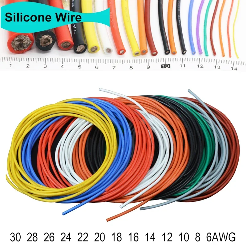 1/5/10m Soft Silicone Cable 30 28 26 24 22 20 18 16 14 12 10 8 6AWG Heat-resistant Electric Car Battery Automotive Wire