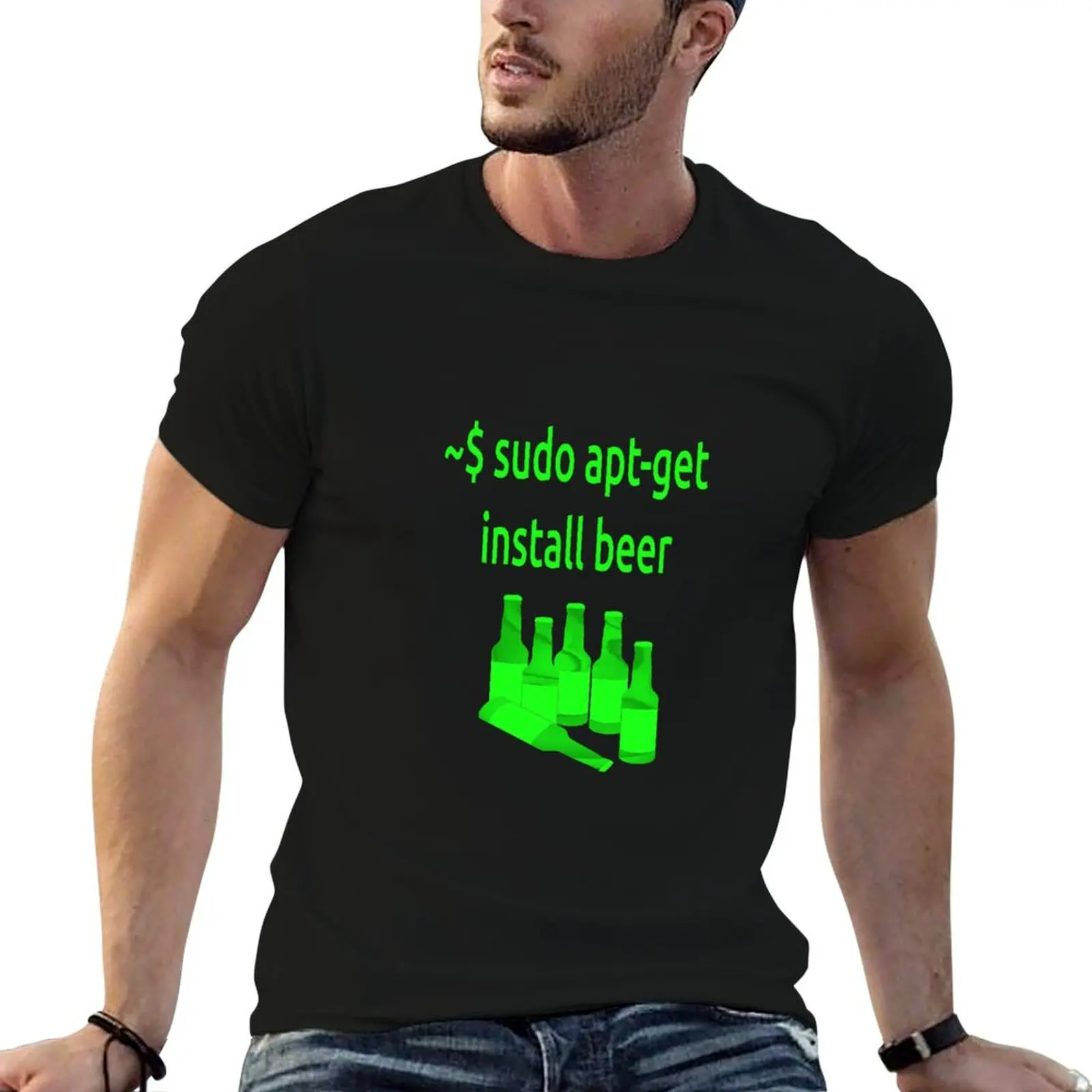 Linux sudo apt-get install beer T-Shirt Plus Size Gym Sports T-Shirt