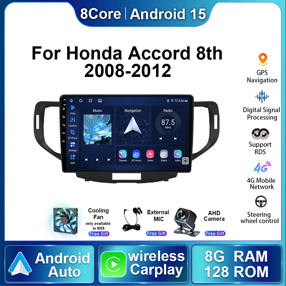

8+128G Car Radio Android15 For Honda Accord 8th Acura TSX 2008 2009 - 2012Multimedia Stereo Auto Wireless Carplay Navigation GPS