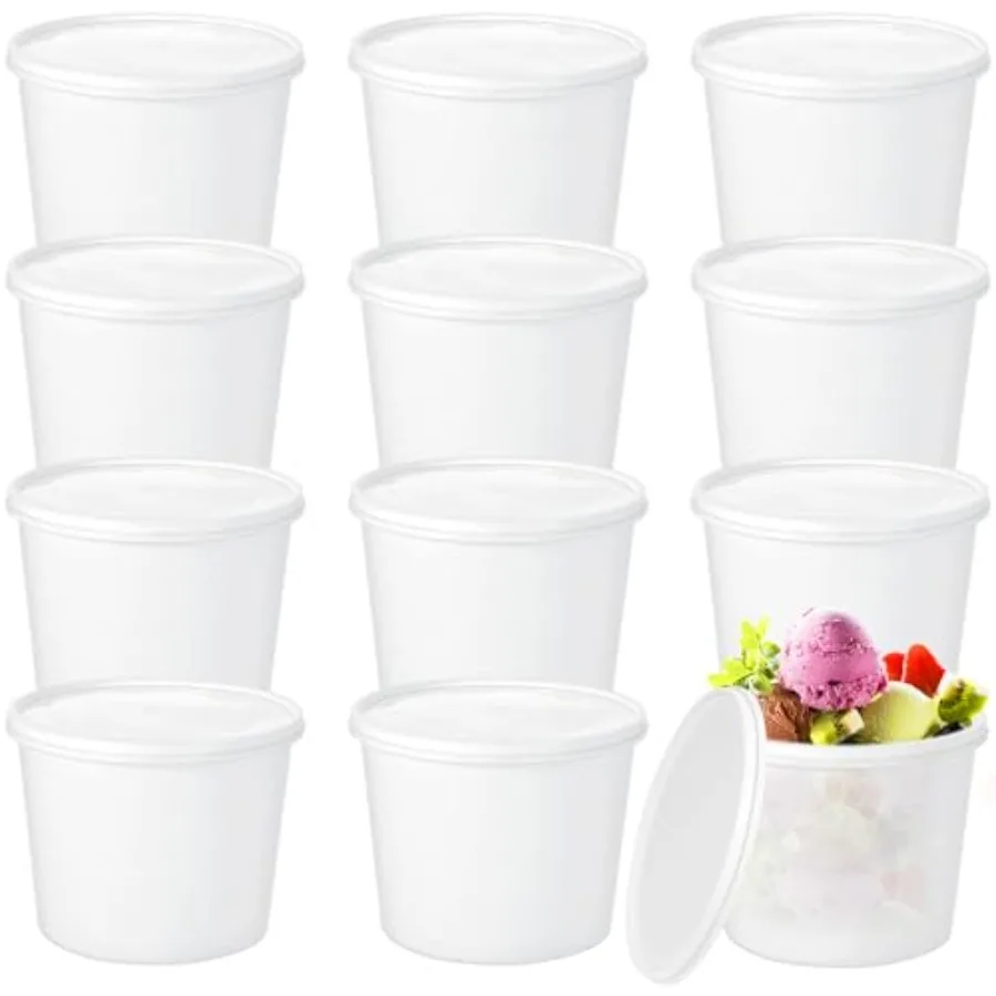 

12 Pcs 1 Gallon Ice Cream Buckets with Lids 135 oz Round Plastic Food Storage Containers Cocktail Rum Bucket for Drinks Freezer