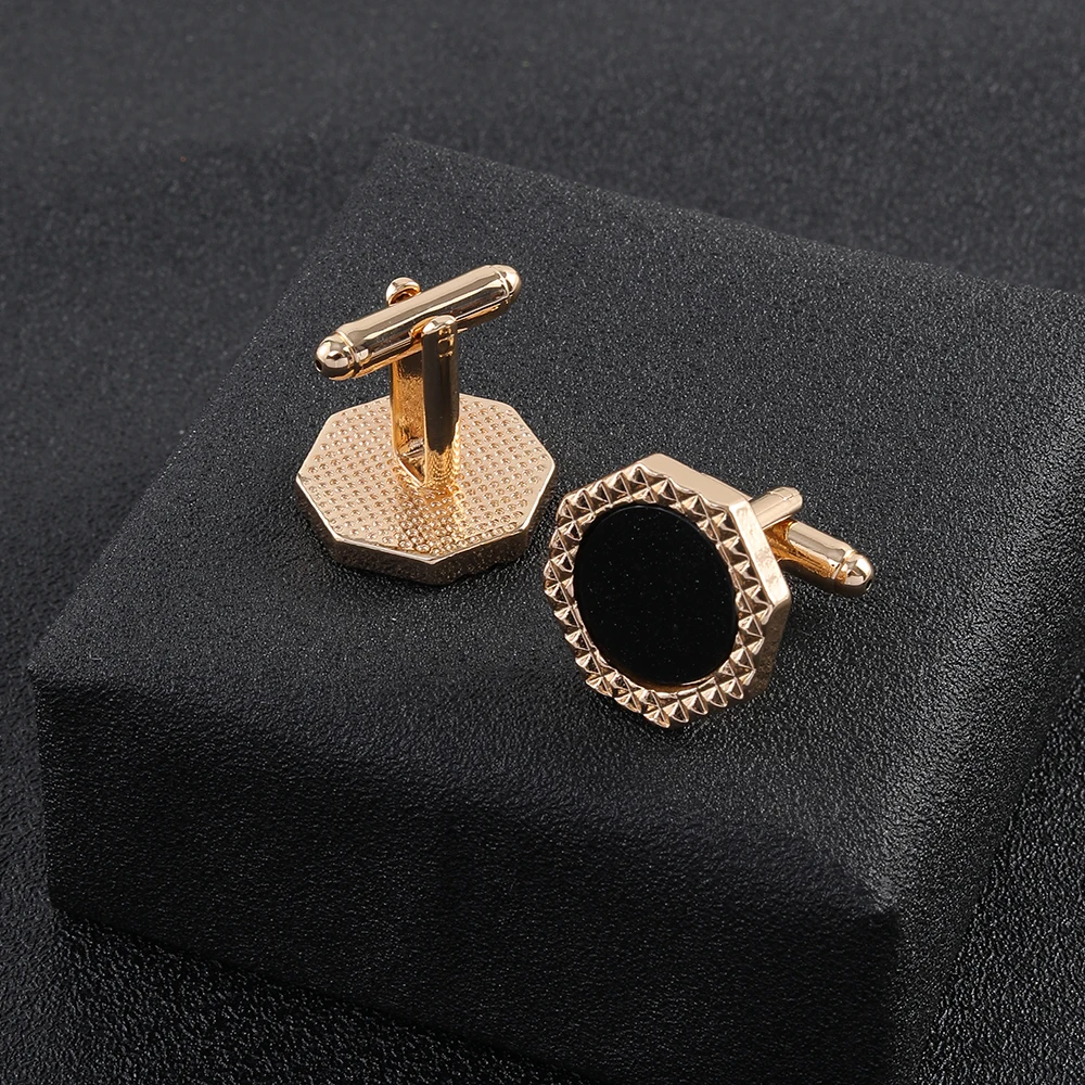 2 Pcs/Set Funny Hexagon Galaxy Mens Cufflinks Gold And Silver Tones Plated Carbon Fiber Cuff Button