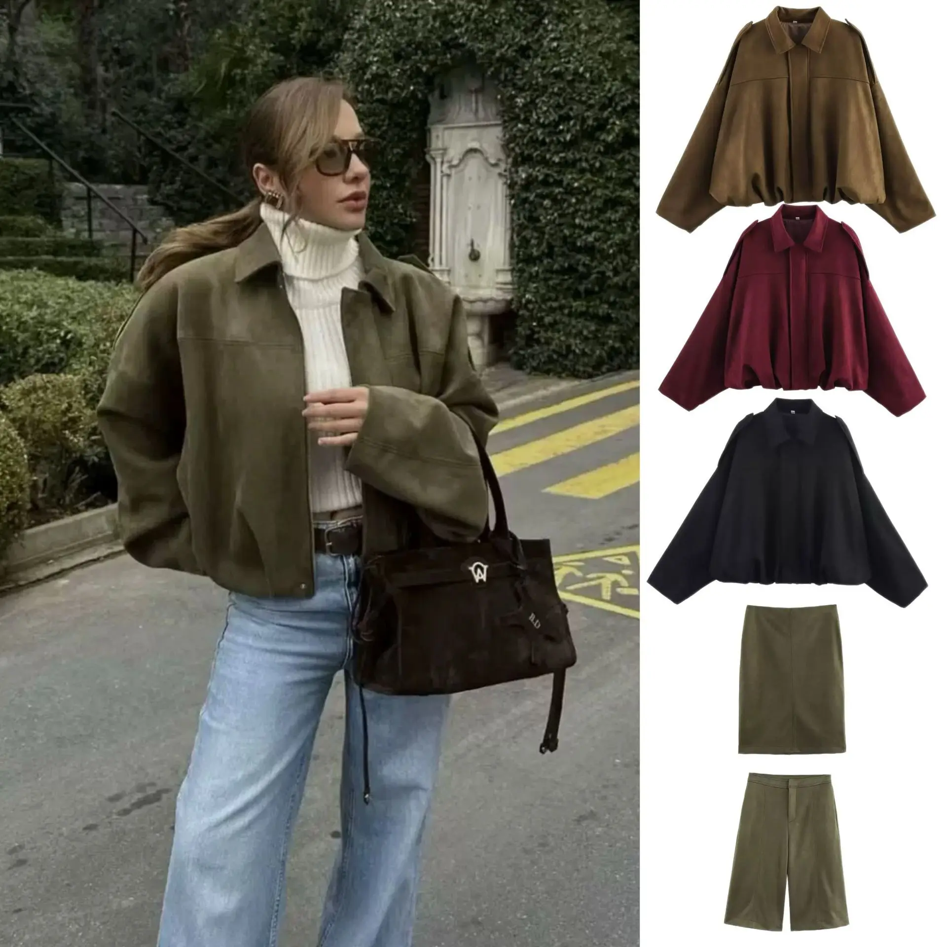 

Винтажные женские зеленые куртки-бомберы, пальто, модные свободные пальто с отложным воротником и длинными рукавами, куртка для вечеринки, верхняя одежда, шикарные топы