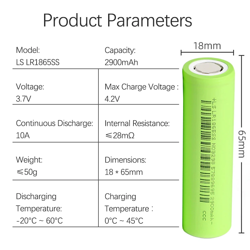 2026 New 18650 3.7V 2900mah 10A/3C LR 1865 SS -2900 MAH for Electric Tools, Flashlights, Electric Bicycles Mobile Power Battery