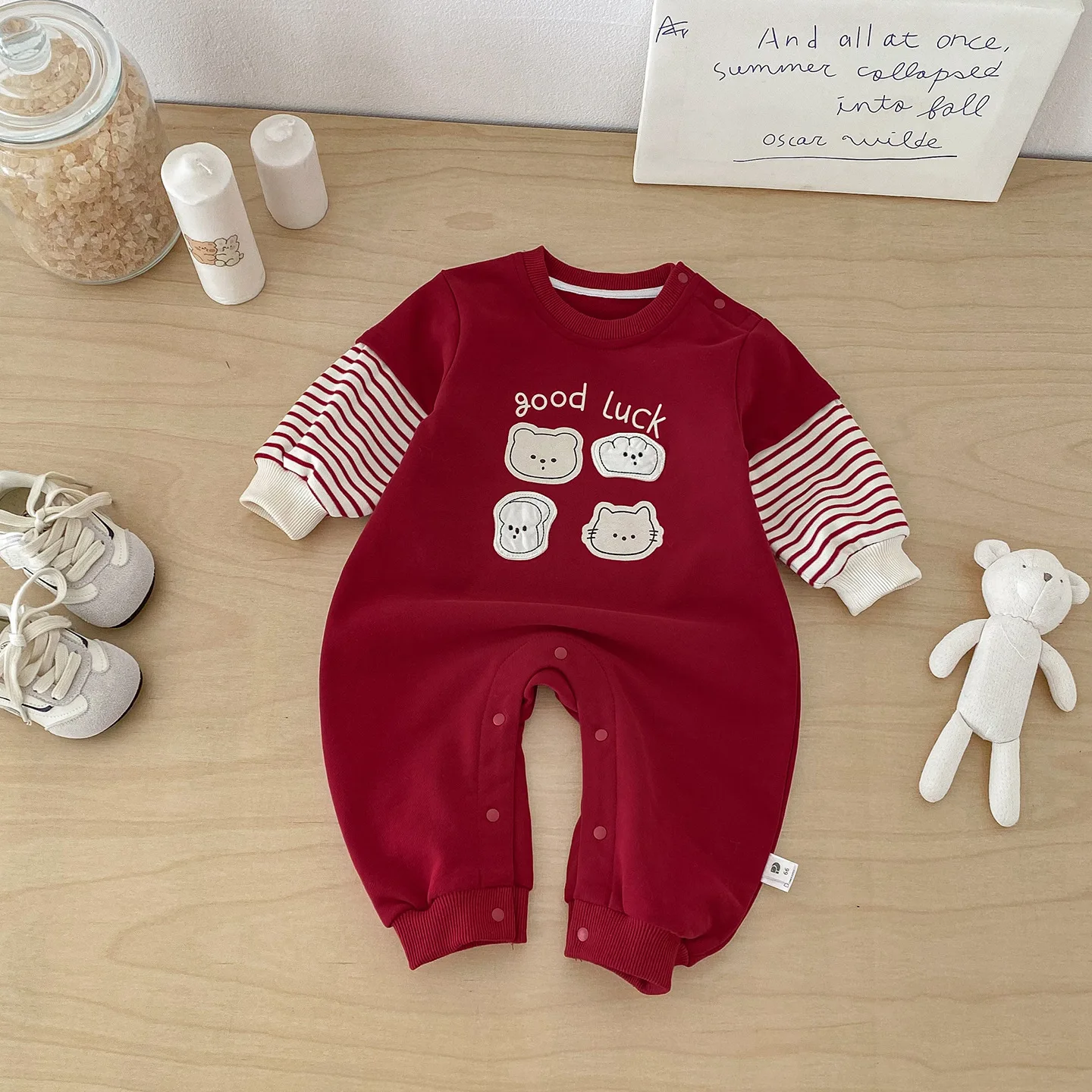 Spring 2026 Cartoon Print Baby Rer Suit Fake Two-Piece Long Sve Breathable Cotton Children's Casual Wear Comfortable Fit