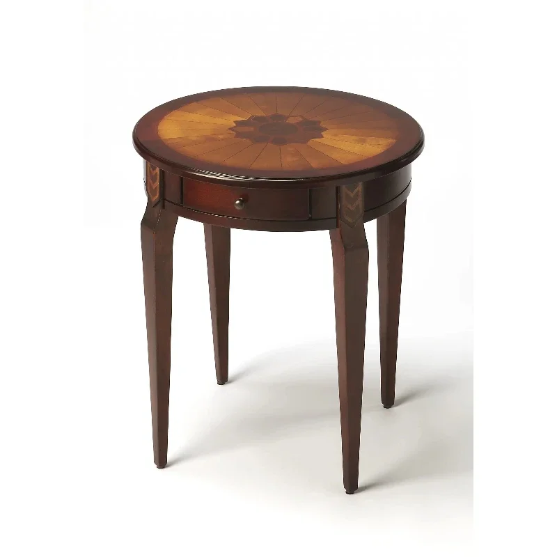 

Cherry round accent table with maple inlaid elegant living room furniture