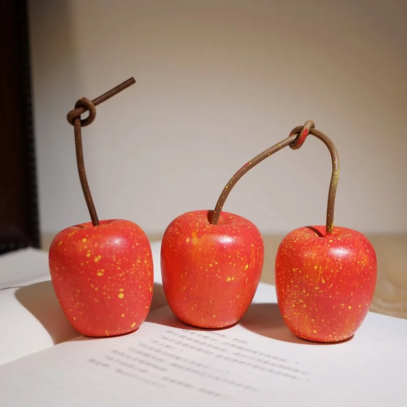 Apple of Safety Handcraft Wood Sculpture Realistic Fruit Replica Creative Bedroom TV Bookcase Desk Decor DIY Landscape Figurines