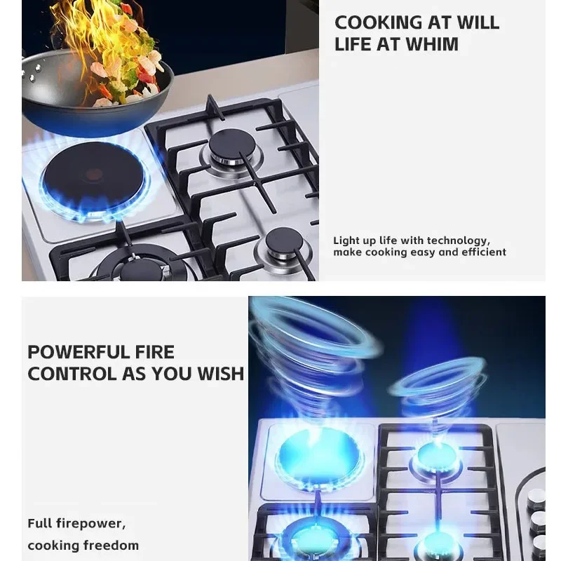 Built-in Stainless Steel Gas Electric Cooktop 4 Burner Hob 3 Gas +1 Ceramic Hot Plate Combo Stove for Home Kitchen