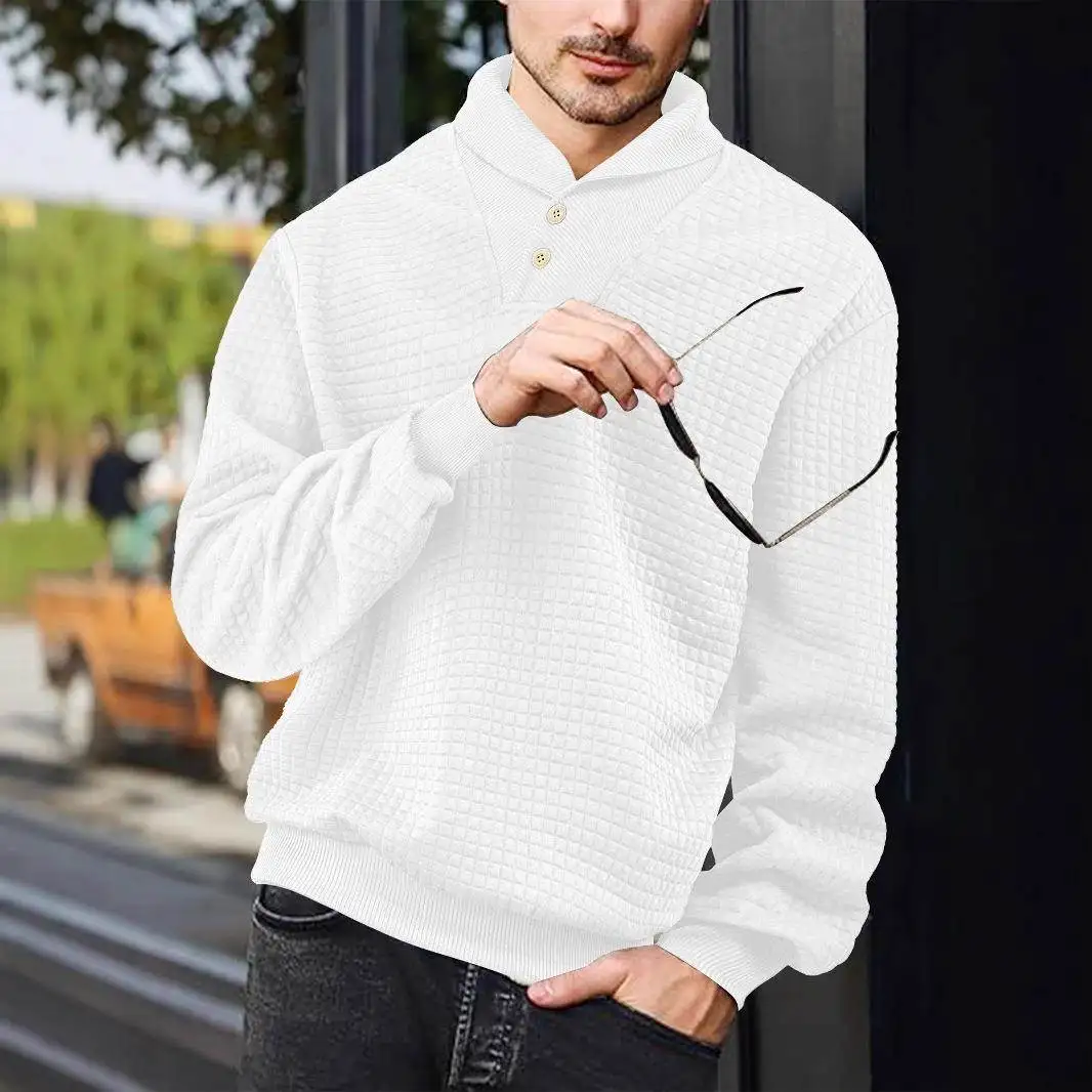 

Loose Men's Casual Hoodie Pure Color Collar Tassel Grid Pattern Sweatshirt Comfortable Fit Youth Spring Autumn Fashion