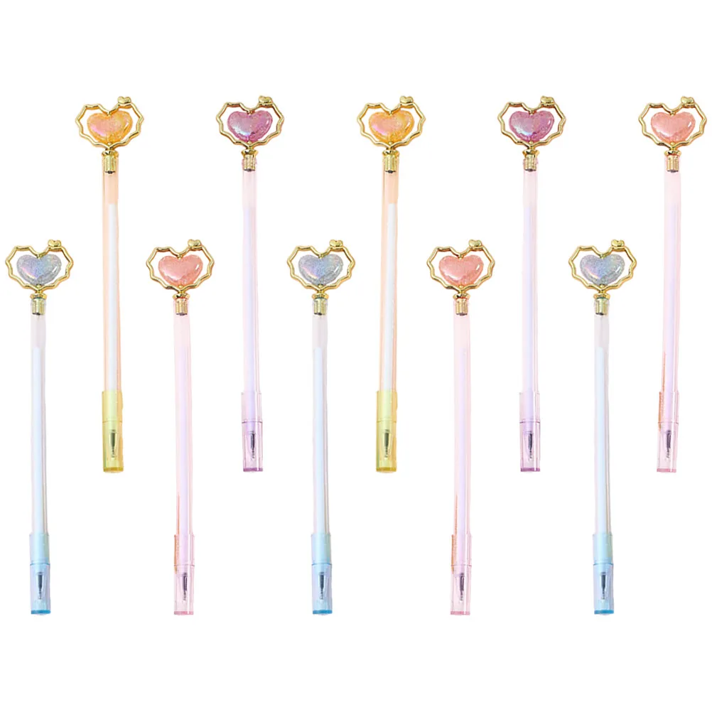 

10pcs Heart Shaped Gel Adorable Writing Pens for Students Cute Cartoon Office Supplies Lovely Sign Pens Gifts