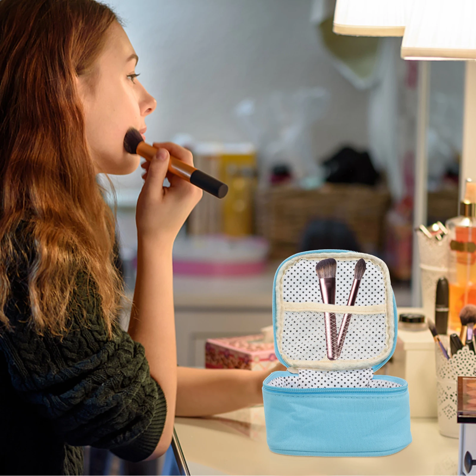 

Mini Cotton Makeup Bag Toiletry Organizer Pouch For Travel Business Cable Storage Multifunctional Case Blue