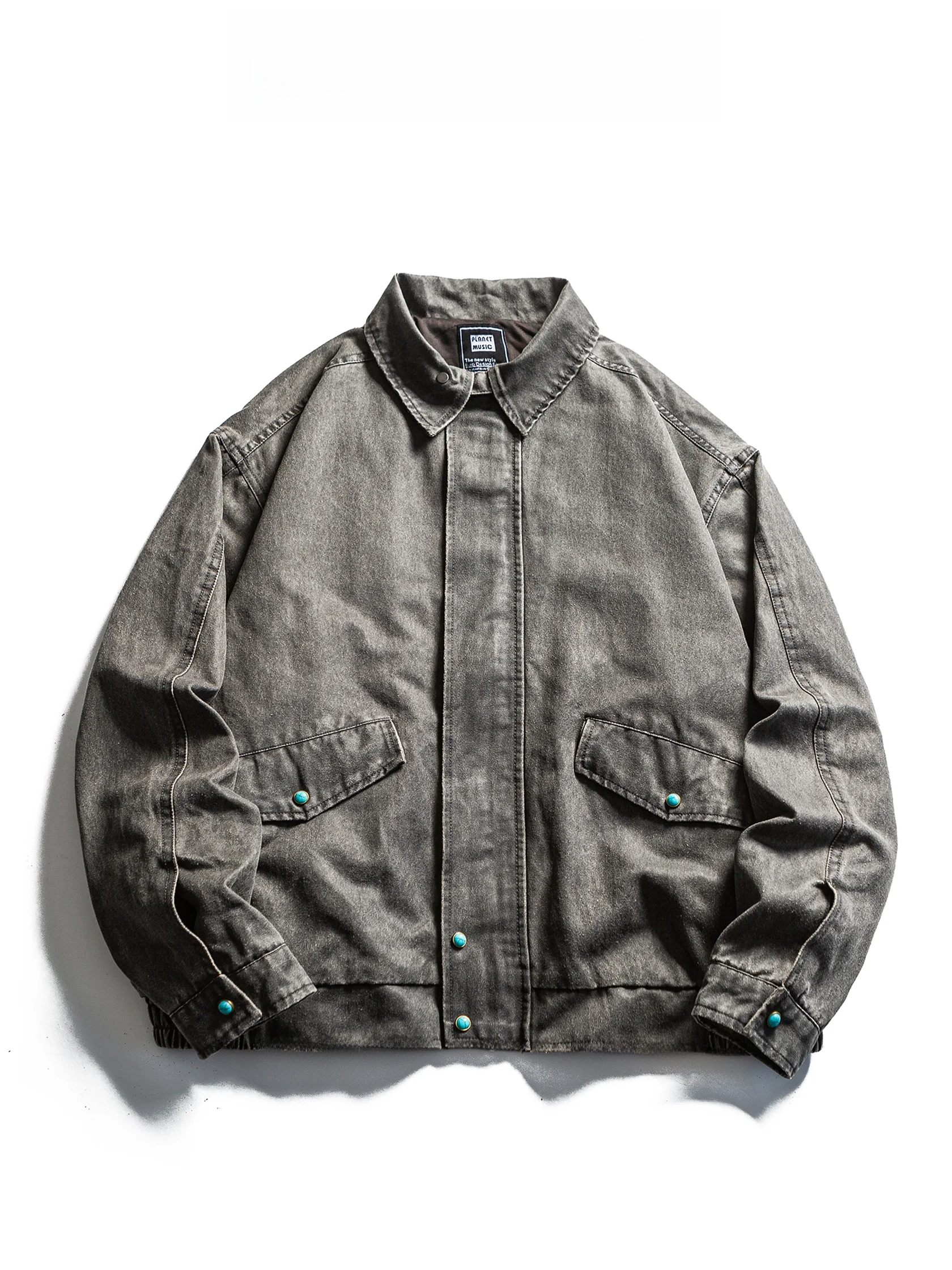 

Повседневная джинсовая куртка Waed, свободная посадка из смеси хлопка и полиэстера, модная рабочая одежда бирюзового цвета для мужчин и женщин