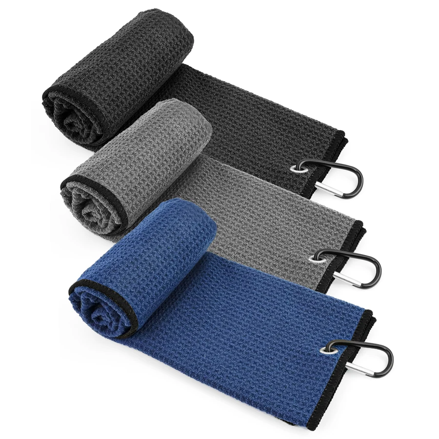 Microfiber Golf Towel With Carabiner Clips Waffle Cleaning Towels for Golf Club,Towels For Gym Fitness Running Cycling Fishing