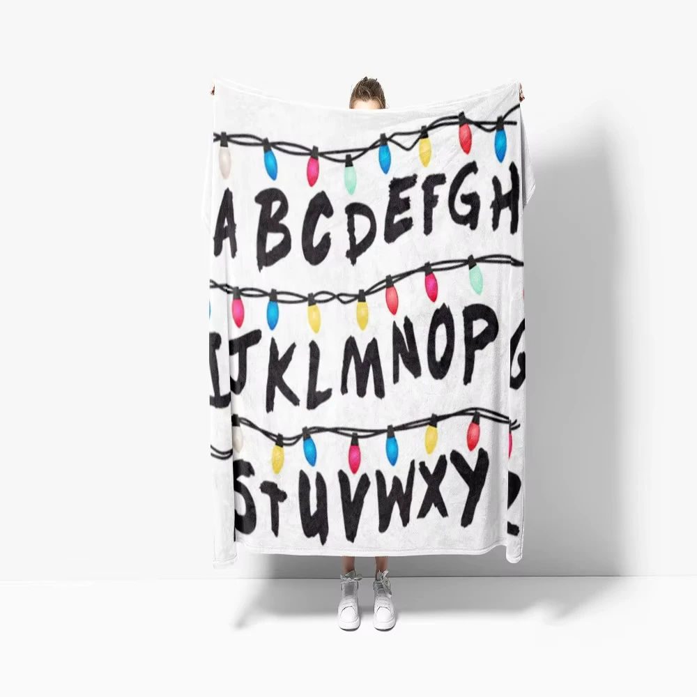 1pc Stranger Playful Letter String Light Flannel Blanket: Flannel 2D Print, Cheerful Theme. Gift—Ideal for Bedroom/Living Room
