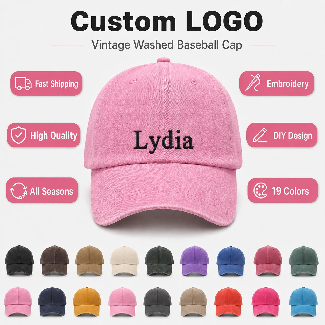 Custom Logo Baseball Cap for Men Women Adult Child DIY Design Letter Embroidery Hat Customize Cap Personalized Gift for Him Her