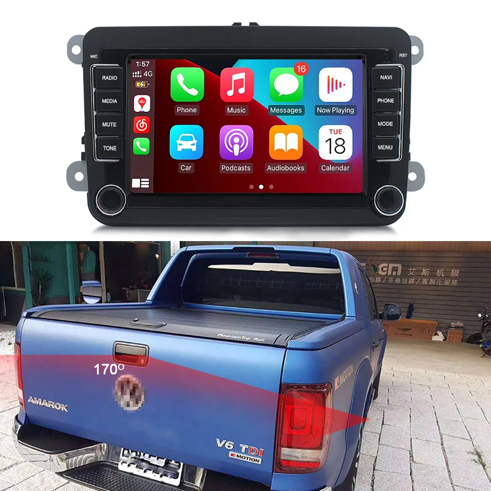 wireless Carpaly GPS 7 inch Android car radio Navigation +Trunk Handle Rear View Backup camera for VW Amarok