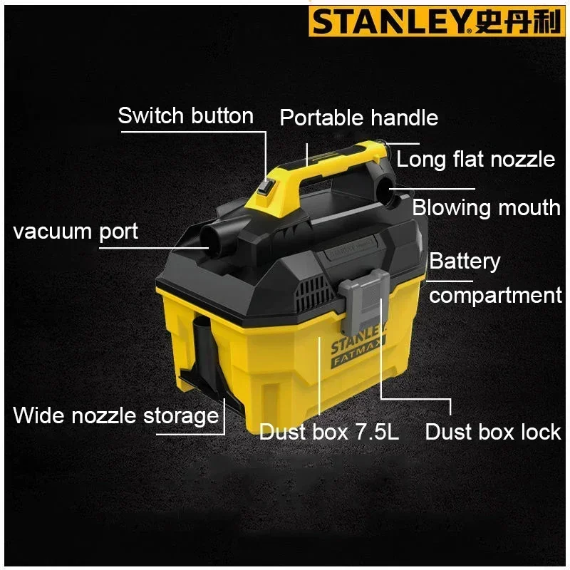 Stanley SCV002 Cordless Vacuum Cleaner 60mbar 7.5L 20V for Car Home Cleaning Construction Site Power Share Craftsman Battery