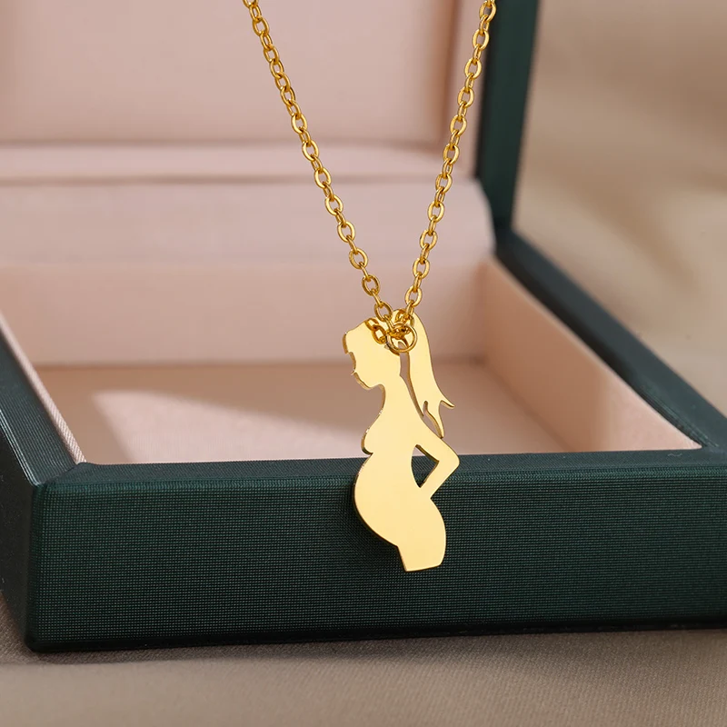 Stainless Steel Pregnant Woman Necklaces For Women Mom Gold Color Neck Chain Necklace Pendant Female Jewelry Collier Femme Gift