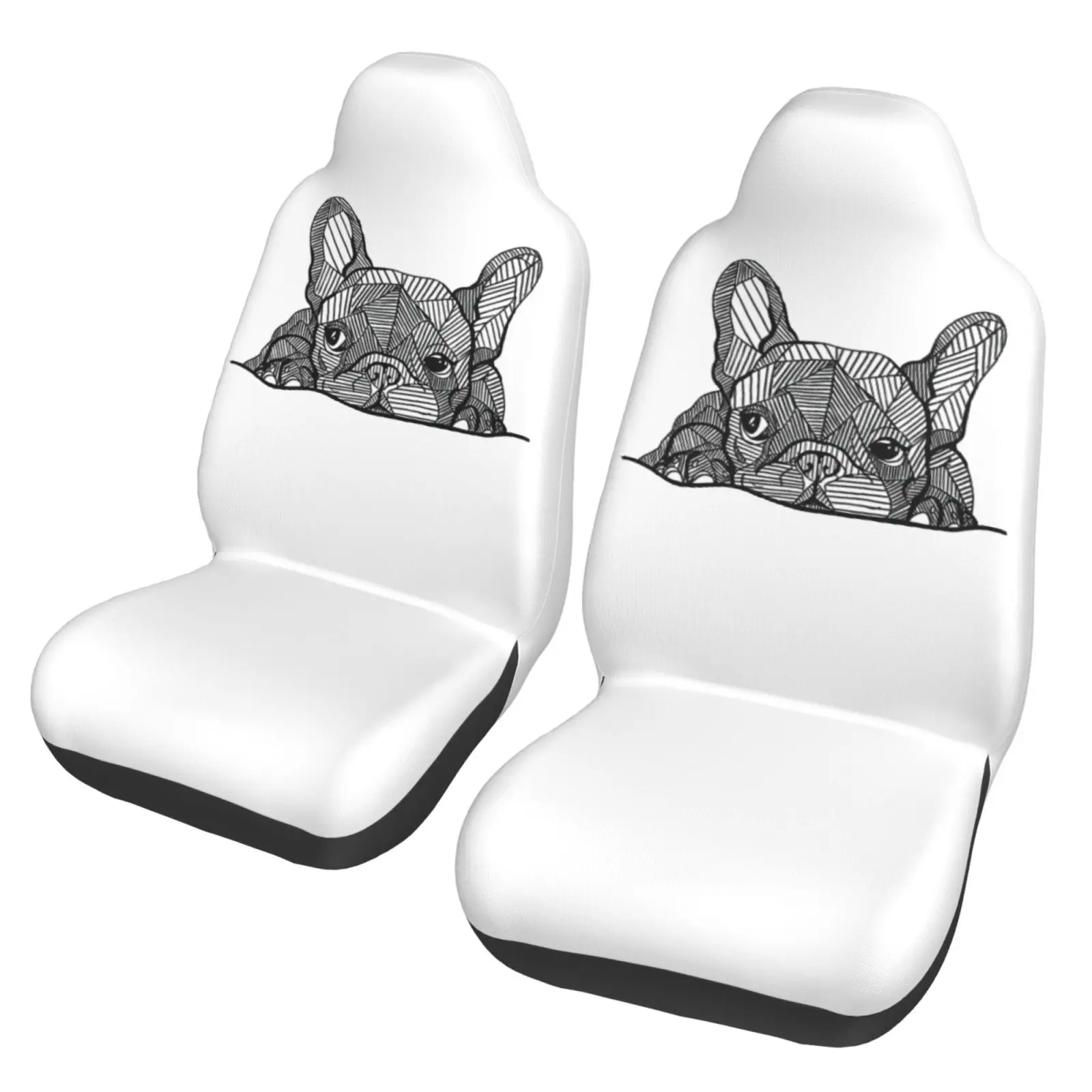 Customized French Bulldog Cute Print Car Seat Cover Protection Set 2-piece Cute All-weather Interior Accessory for All Seasons