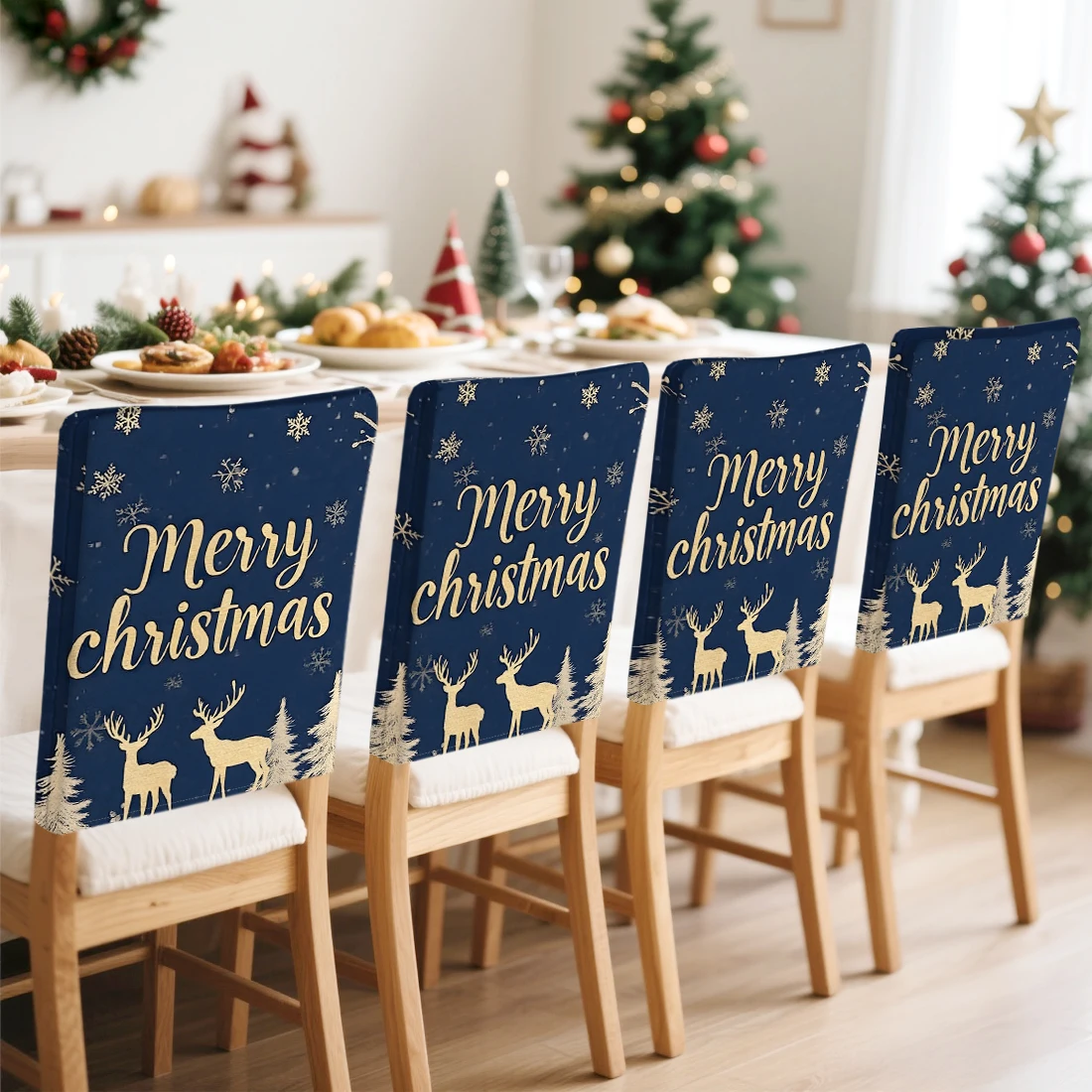 2/4/6pcs/set 45x55cm Merry Christmas deer Chair Cover Table Decoration Dining Seat Chair Covers Dining Room Bar Party Banquate