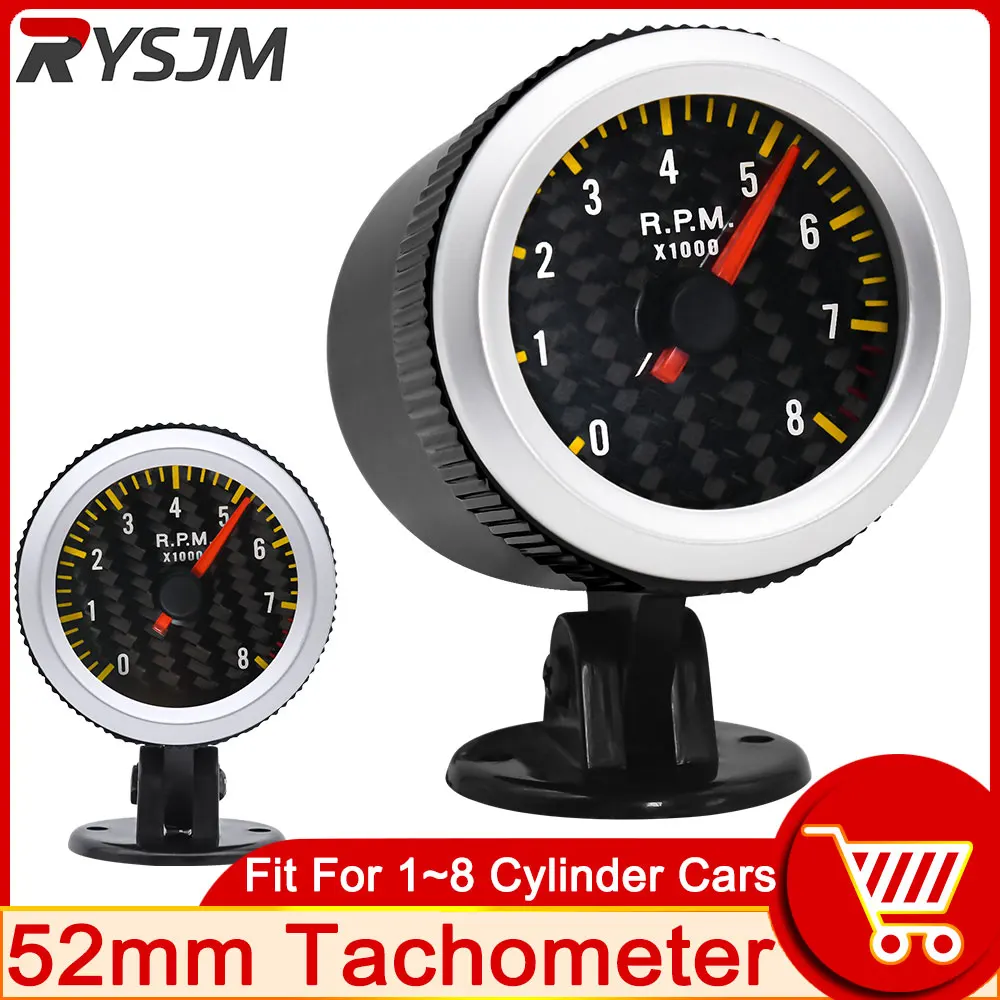 0~8000 RPM Meter Auto Car Tachometer + Gauge Holder Tacho Gauge 52mm Car Motor Pointer Meter 12V Gasoline 1~8 Cylinder Engines