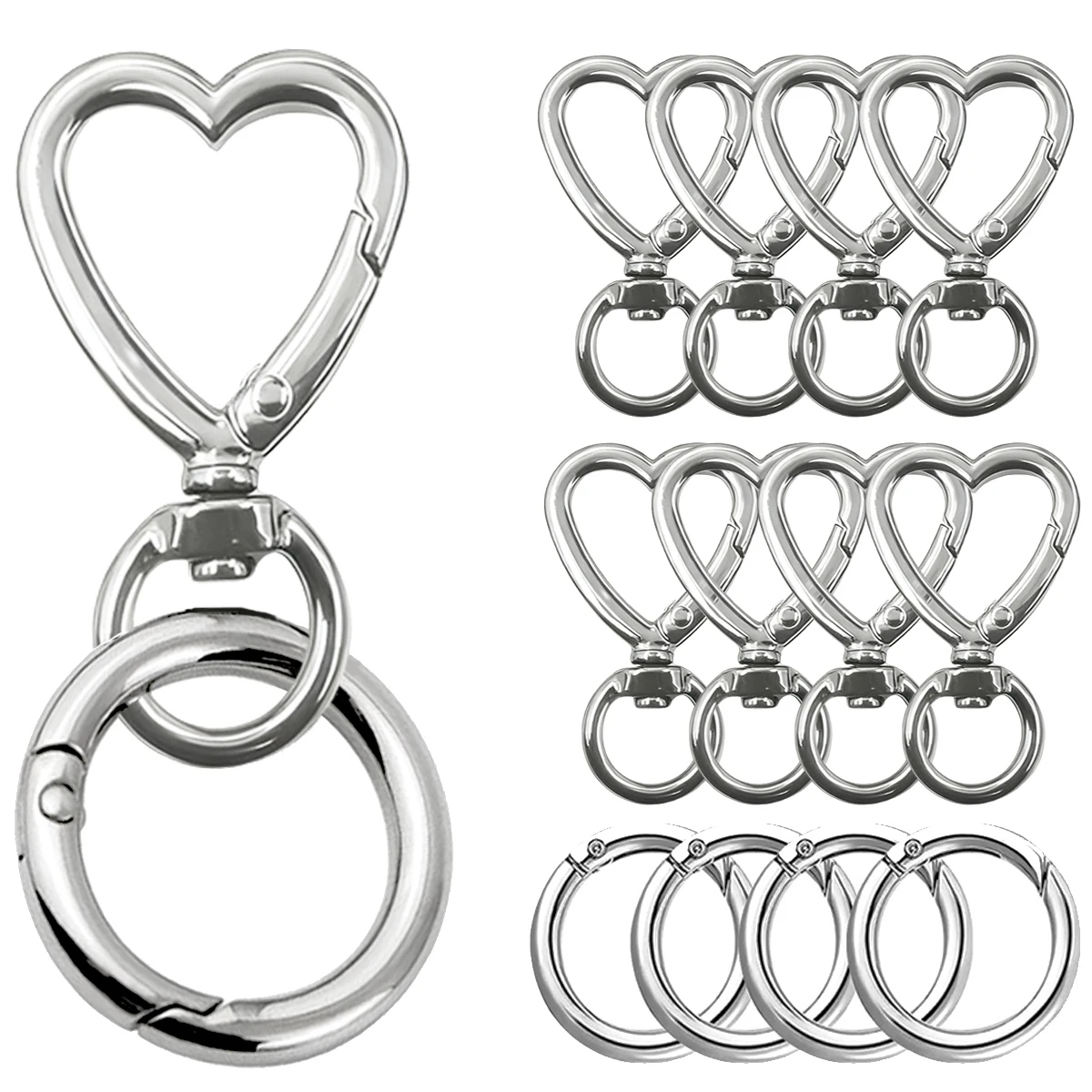 8/20PCS hartvormige metalen sleutelhanger: roterende sluiting sleutelhanger ronde karabijnhaak clip O-type veerhaak. Geschikt voor handtassleutels, - afbeelding 2