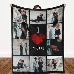 Benutzerdefinierte Decke „I Love You“ mit Fotocollage-Text, personalisierte Überwurfdecke für Weihnachten, Valentinstag, Geburtstagsgeschenk