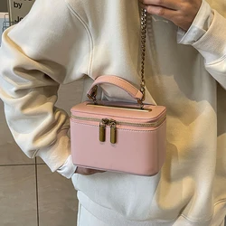 LEFTSIDE Mini Cute PU Leather Box Shoulder Bag Handbags Luxury Designer Women 2024 Fashion Solid Color Chain Crossbody Bag