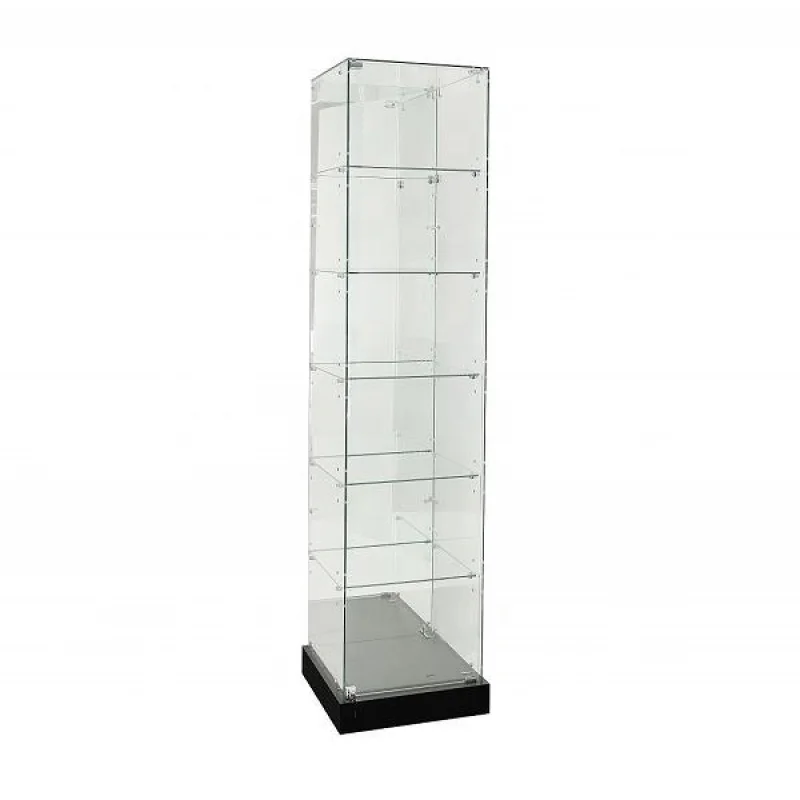 （customized）Disassembled Glass Display Tower Frameless Full Showcase Tower with Black Base