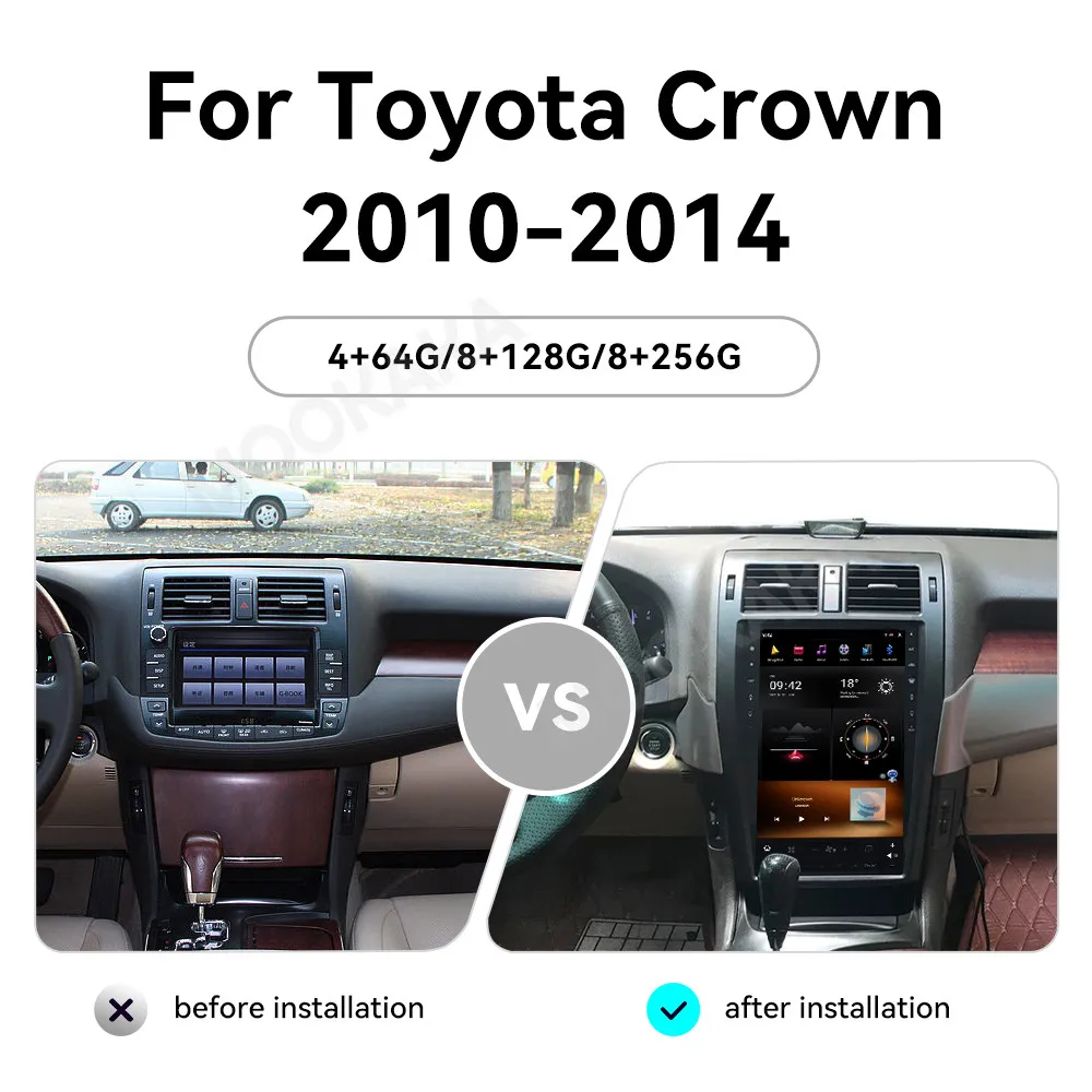 13.6 inch Android 13 Vertical Screen For Toyota Crown 2010 - 2013 Car Radio Multimedia Stereo Video Player GPS Head Unit Carplay
