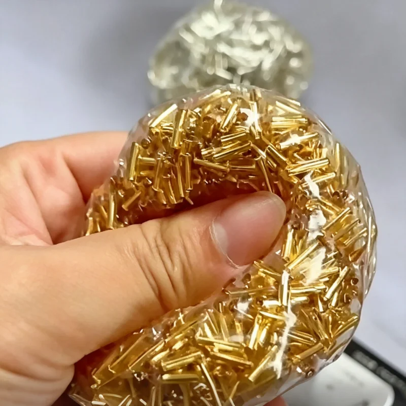 Loud Noise Sound Stress Relief Squeeze Ball Fidget Toy Filled Shiny Metal Tube Beads For Mood Adjustment Anxiety Decompression