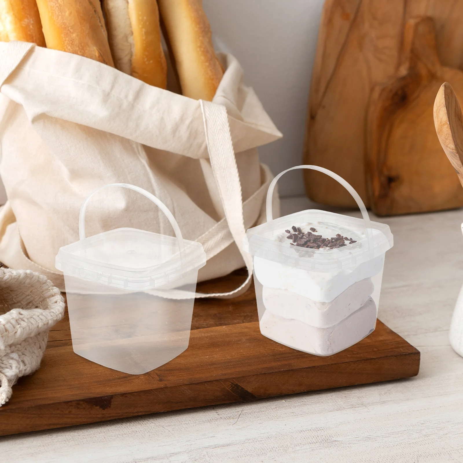 

12pcs Ice Cream Bucket Storage Containers Transparent PP Square Lidded Firm Material Spacesaving Design Protective Lid