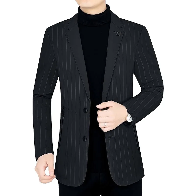 HOO-Chaqueta de plumón de pato para hombre, chaqueta ligera con cuello de traje, doble hebilla, a rayas, cálida, para invierno, 2024