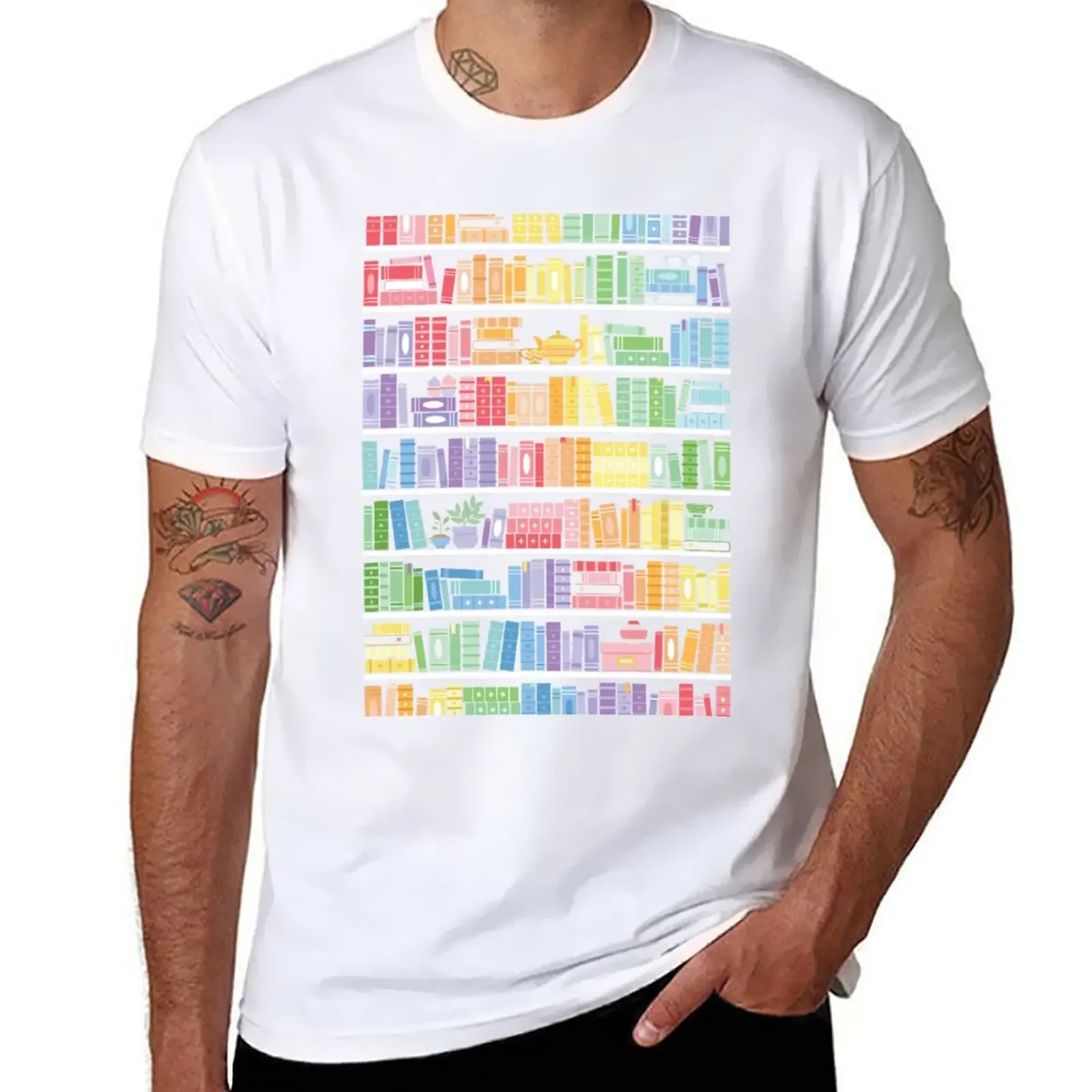 New Rainbow Books Shelf Pattern (Black Background) T-Shirt graphic t shirt new edition t shirt Men's t-shirt