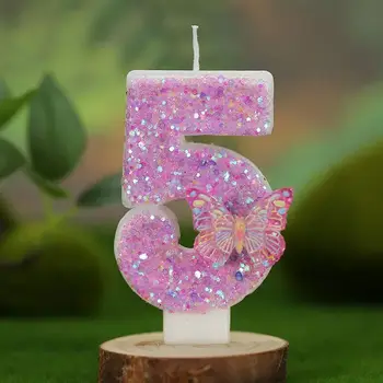0-9數位生日蠟燭 粉紅蝴蝶閃光趣味蛋糕蠟燭 婚禮蛋糕裝飾 兒童女孩禮物蠟燭 10 最佳銷售 蝴蝶蠟燭 - №4