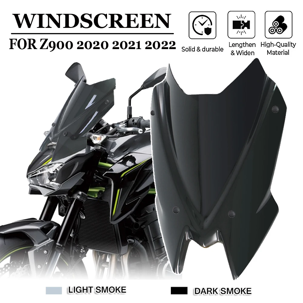 

Motorcycle Sports Windshield For Kawasaki Z900 Z 900 2020 2021 2022 Windscreen Visor Wind Screen Deflector Protector With Holder