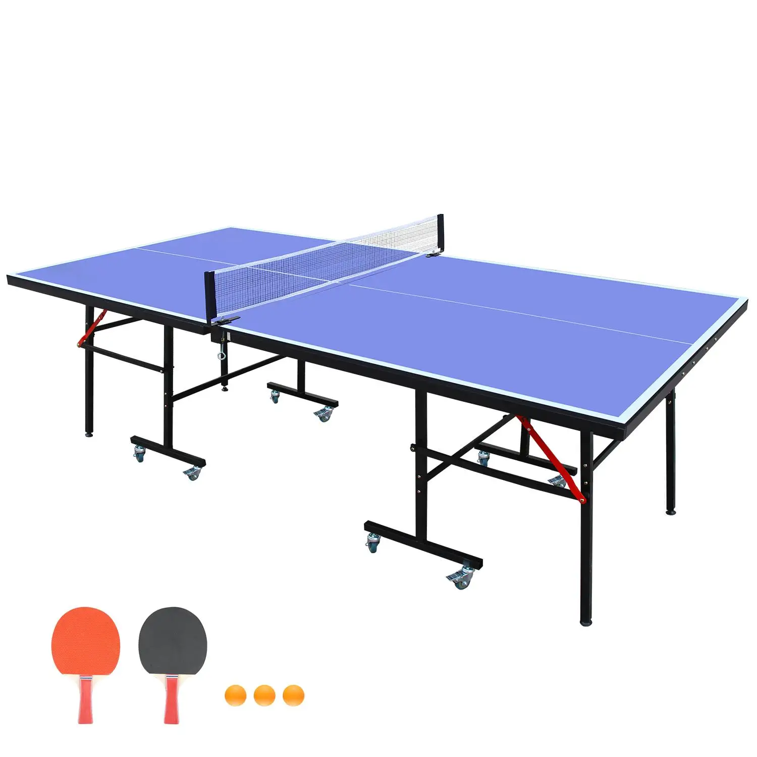 Conjunto de mesa de tênis de mesa dobrável de 8 pés com rede, 2 pás e 3 bolas - portátil para jogo de pong interno