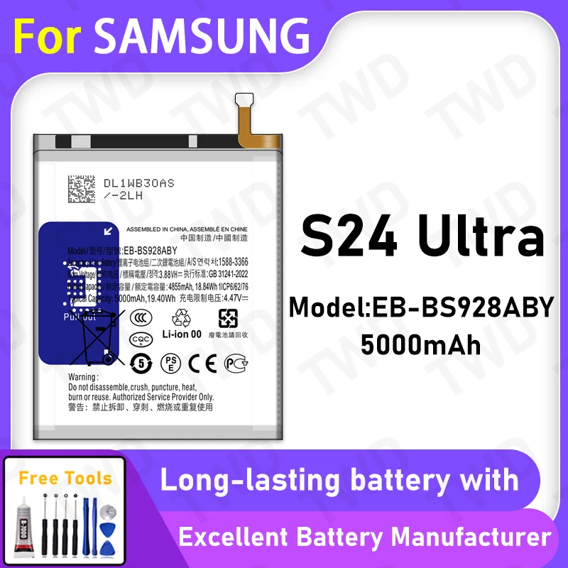

100% New EB-BS928ABY Battery For Samsung Galaxy S24 Ultra Replacement Bateria+Free Tools